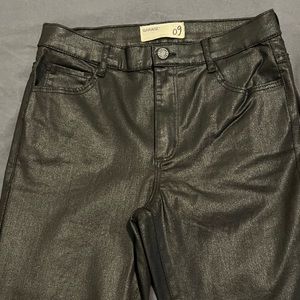 Shiny black skinny high rise jeans